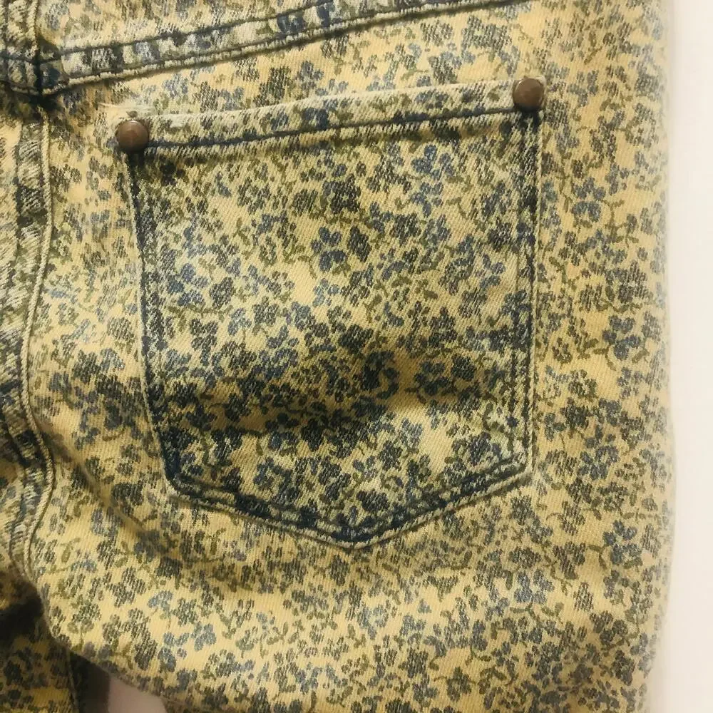 Free People Faded Skinny Floral Print Light Wash Mid-Rise‎ Jeans Size 25 Boho
